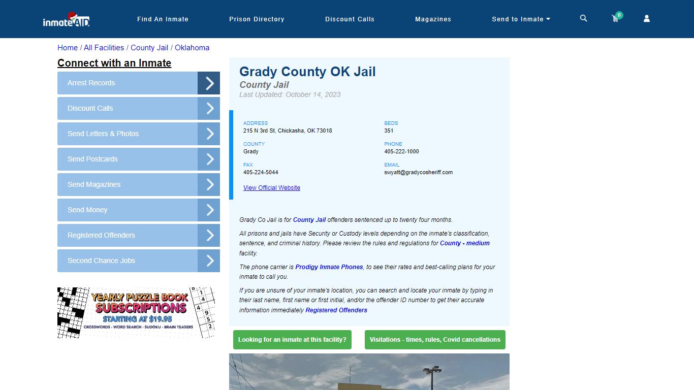 Grady County OK Jail - Inmate Locator - Chickasha, OK